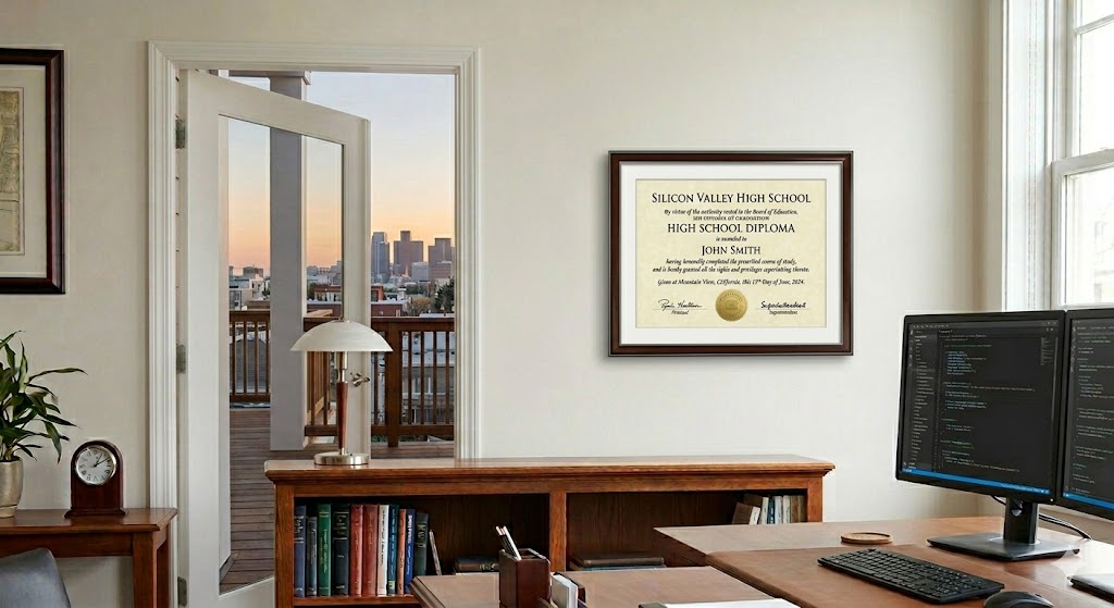 Diploma framed on a wall